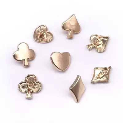 Pkg Of 8 Golden 9/16  (about 14mm) PLAYING CARD SUITS Metal Shank Buttons (192) • $6.19