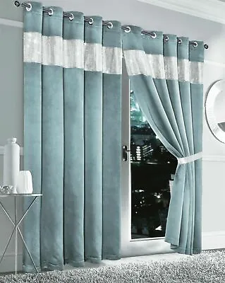 New Blackout Thermal Diamante Eyelet Ring Top Curtains With Diamante Tie Backs • £32.99