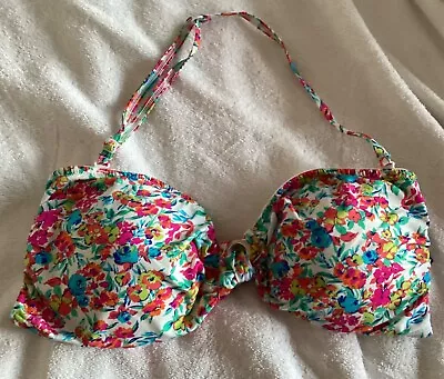 Papaya Neon Orange Deep Pink Blue &White Floral Bandeau Bikini Top Size 18 BNWT • £4.99