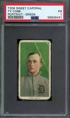 1909-11 T206 #95 Ty Cobb PSA 1 Tigers Green Portrait Sweet Caporal 150/30 (9431) • $8750