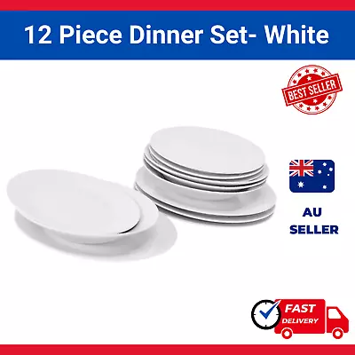 $9.98 • Buy 12 Piece White Dinner Set:4x Dinner Plates 4x Side Plates 4x Bowls Dining White