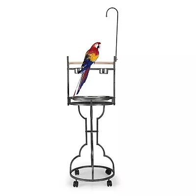 72  Parrot Perch Playstand Bird Play Stand Toy Hook Rolling Wheel  Wrought Iron • $44.29