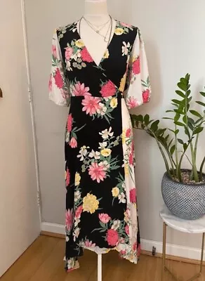 Miss Selfridge Bright Floral V-Neck Wrap Midi Dress  Size UK 810 Worn Once • £7.99