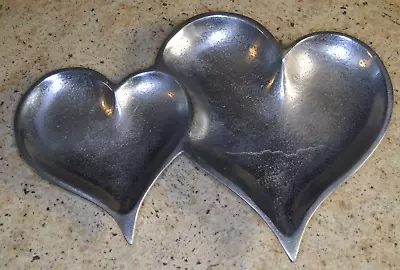 Two Connected Heart Silver Tone Textured Metal Platter Or Trinket Dish 12  Wide • $24