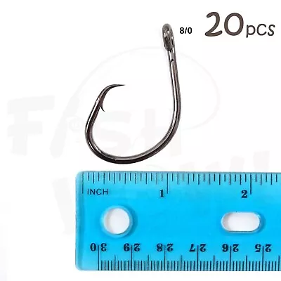 20pcs Size 8/0 Fish WOW!® Fishing 4x Strong Offset Circle Hooks Short Shank @US • $11.12