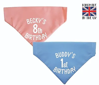 Handmade Personalised Dog Bandana Birthday Slide On Collar Neckerchief Gift • £4.99