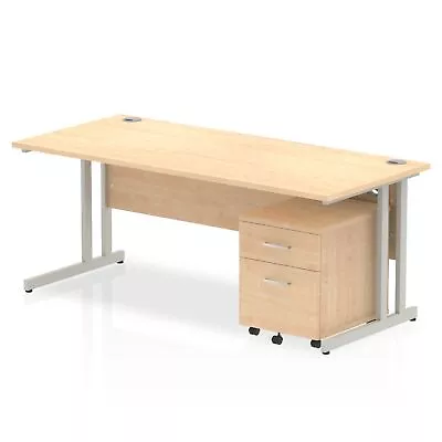 Impulse Cantilever Straight Office Desk W1800 X D800 X H730mm Maple Finish Silve • £460.75