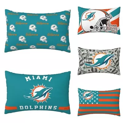 Miami Dolphins 2-Sided Plush Pillowcase 20X30in Sofa Pillow Cover Fans Gift • $9.49