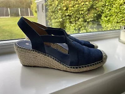 £13 • Buy Clarks Unstructured Size 6 D Blue Denim Wedge Heel Elastic Sandals