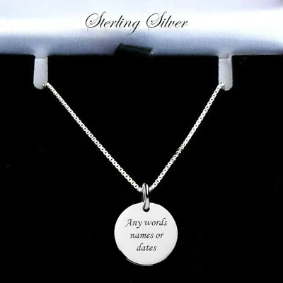 Engraved 925 Silver Disc Necklace Personalised Round Pendant Gift Engraving • £24.99