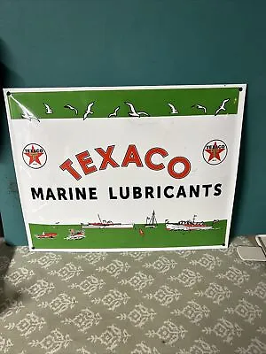 TEXACO MARINE LUBRICANTS PORCELAIN METAL GAS PUMP SIGN GASOLINE APPROX 16”x13”! • $99.99