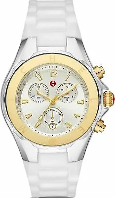  Michele Jelly Bean Two Tone 18k Gold & Silver White Silicone Watch MWW12F000094 • $175