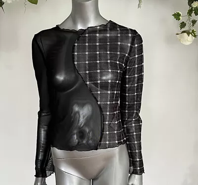 $18.25 • Buy Violet Romance Top Size 12 & 22 Black Check Patchwork Mesh Long Sleeve LJ58
