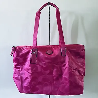 COACH Hot Pink Signature Nylon Packable Large Weekender Tote Bag • $200.03