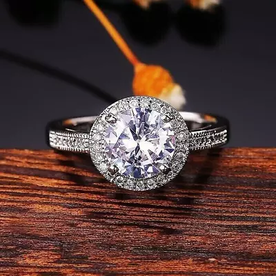 2.20 CTW Round Cut Moissanite Halo Wedding Engagement Ring 14k White Gold Plated • $120.89