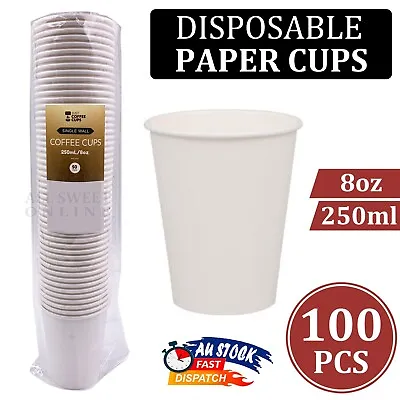 100x 8oz 250ml Disposable Paper Cups Coffee Takeaway Single Wall Drink Tea Water • $24.95