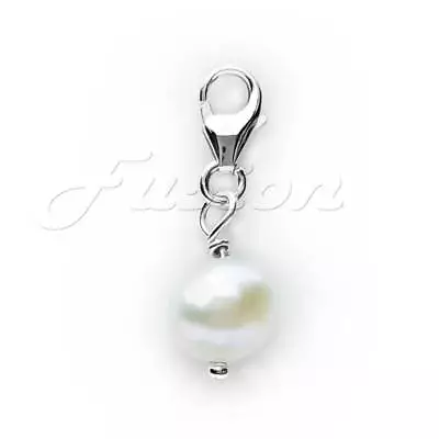 Solid .925 Sterling Silver White Pearl Charm Clip-on ADD CHARM TO BRACELET CH3 • £6.99