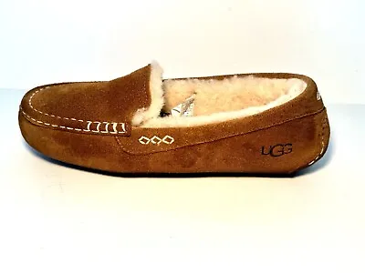 Ugg Womens Ansley Moccasin Slippers Tan Chestnut Suede Sheepskin Size 10 Lined • $55