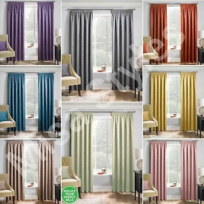 Matrix Plain Thermal Woven Block Out Lined Curtains 3  Pencil Pleat Tape Top • £26.89