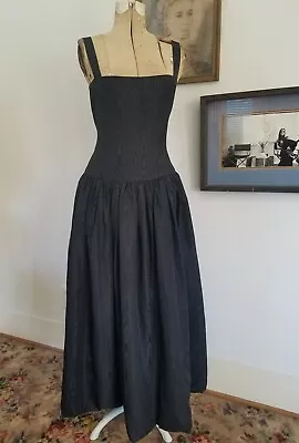 Vtg 80's MICHEL GOMA COUTURE ONYX MOIRE BUSTIER BUBBLE HEM MAXI BALL GOWN XS S • $375