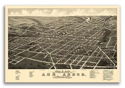 Ann Arbor Michigan 1880 Historic Panoramic Town Map - 16x24 • $13.95