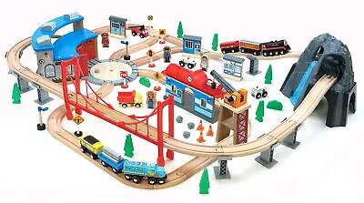 Maxim 100 Pc Mountain Wooden Train Set With Roundhouse For Toddler With Doubl... • $171.85