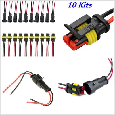 10Kit 2 Pin Waterproof Electrical Cable Wire Connector Plug Car Truck Motorcycle • $14.99