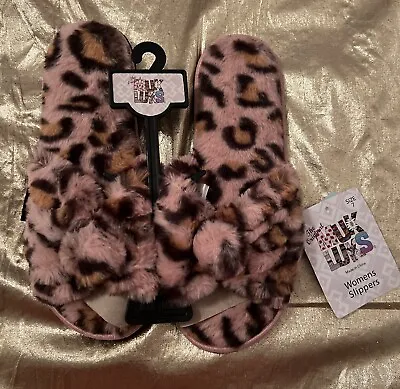 NWT MUK LUKS Open Toe Faux Fur Scuff Slippers Light Pink Animal Women's Size 7 • $8.99