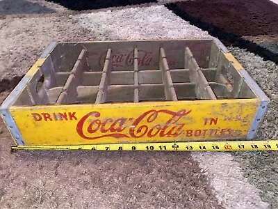 Vintage COCA-COLA Wooden Yellow Soda Pop Crate Box Coke  Metal Edges • £62.67
