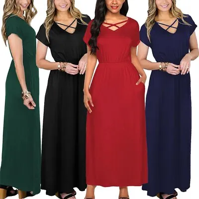 $12.99 • Buy Womens Boho Shirt Dress Summer Long Casual Maxi Loose Short Sleeve