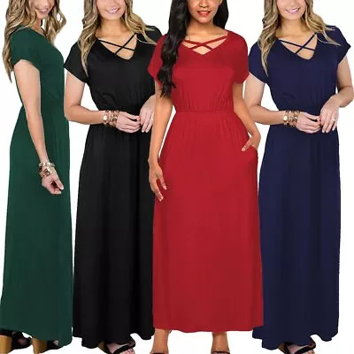 $12.99 • Buy Womens Boho Shirt Dress Summer Long Casual Maxi Loose Short Sleeve