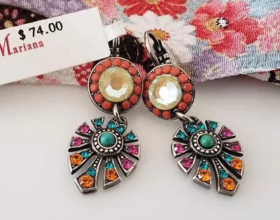 MARIANA  Masai  Art Deco Unique Colorful Dangle Leverback Silver Plated Earrings • $49.70