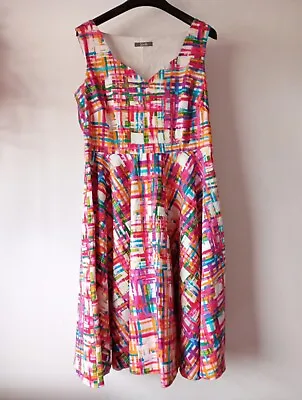 South Mid-century Retro 50s Rockabilly Style Rainbow Pattern Dress Size 14-16 • £25