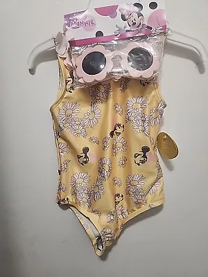 Disney Junior Minnie Mouse Yellow Swimsuit W/ Pink Sunglasses Size 3T • $12