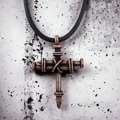 Nail Cross Necklace Pewter Copper Finish (aac9c) Three Nail Wire Wrapped • $14.99