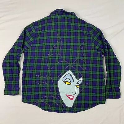 Disney Maleficent Womens Flannel Shirt Large Blue Plaid Long Sleeve Button Up • $21.13