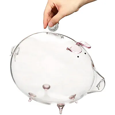 Clear Glass Piggy Bank Money Jar Box Piggy Bank Saving Coin Moneybox For Kids • £16.99