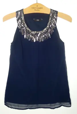 F&F Blue Sequined Sleeveless Tunic Top Size 8 Regular Scoop Neck Lined • $4.10
