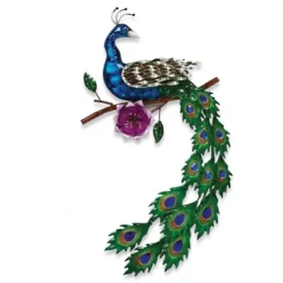 Colorful Peacock Bird Metal Wall Decoration 11 X 22.5 X 1 Inch • $59.98