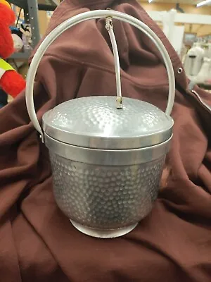 Vintage Ice Bucket Hammered Aluminum With Hinged Flip-Top Lid  • $4