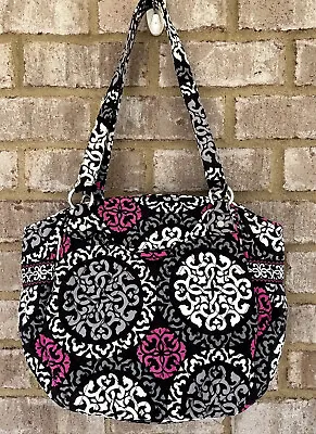 Vera Bradley Canterbury Quilted Bag Purse  Black Gray Pink White Grannycore • $11.24