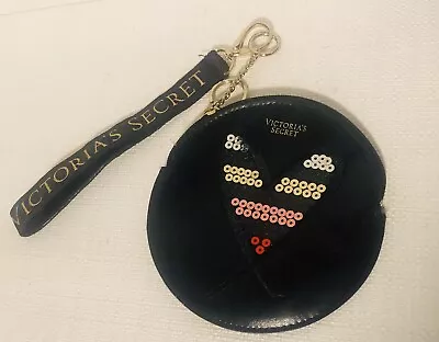 Victoria’s Secret Heart Sequined Coin Change Purse/Lanyard/Keychain Black  • $13.54
