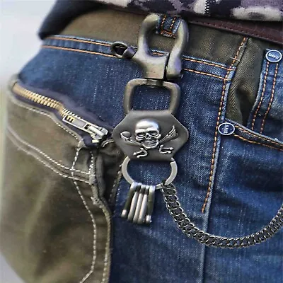 Skull Men's Leash Heavy Leather Metal Wallet Chains Biker Trucker Key Chain • $12.99