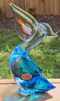 Murano Art Glass WATER BIRD Pelican With Gold Fish In Mouth 9  With Label • $36