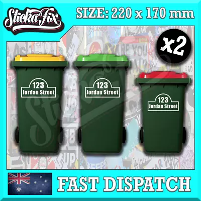 2x Custom Bin Sticker Street Name Number Wheelie Garbage Rubbish Vinyl Decal • $9.90