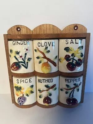 Vintage Wooden & Ceramic Mini Spice Rack • $12.99