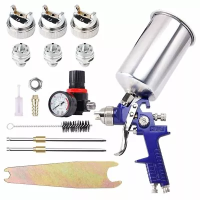 HVLP Gravity Feed SPRAY GUN Kit Regulator Paint Primer Metal Flake 1.4/1.7/2.5mm • $47.99