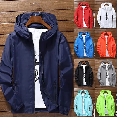 Men Zipper Outwear Lightweight Windbreaker Waterproof Jacket Hooded Breathable • $17.05