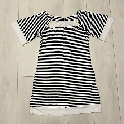 Heidi Klein Navy And White Breton Stripe Sailor Style Dress Size 2 - 10-12  • £25