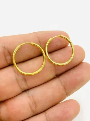14K Solid Yellow Gold Filled Round Endless Hoop Earrings Argollas Arracada 21x21 • $12.59